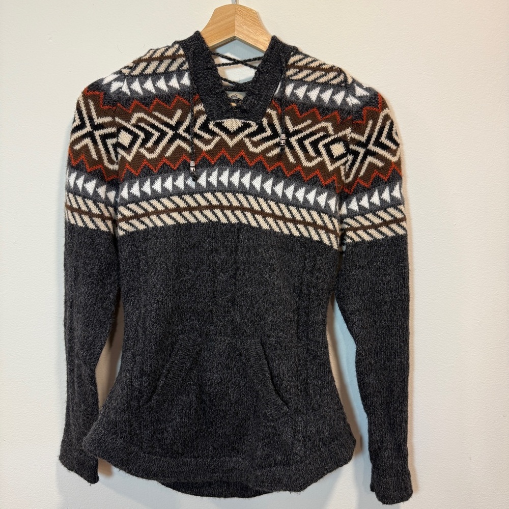 Artesania Alpaca Sweater Hoodie Gray Multicolor Aztec Boho Handmade